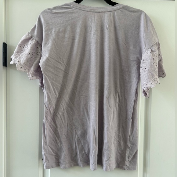 Matilda Jane Lavender V-Neck Tee Eyelet Lace Flutter Sleeve Top Size M - Picture 6 of 6